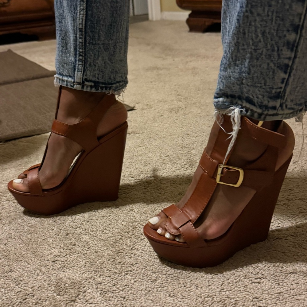 Caramel Brown Strappy 6” platform sandals - size 8.5 - Picture 8 of 8